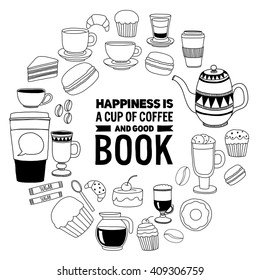 Hand drawn poster with quote about coffee