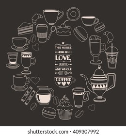 Hand drawn poster with quote about coffee