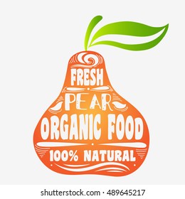 Hand drawn poster with stylized fruit and inscription.  Can be used for vegan products, brochures, banner, restaurant menu, farmers market and organic food store