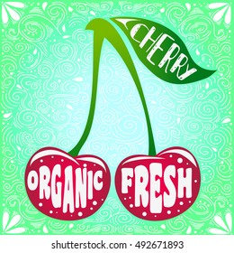Hand drawn poster with stylized fruit and inscription.  Can be used for vegan products, brochures, banner, restaurant menu, farmers market and organic food store