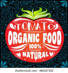 Hand drawn poster with stylized vegetable and inscription.  Can be used for vegan products, brochures, banner, restaurant menu, farmers market and organic food store