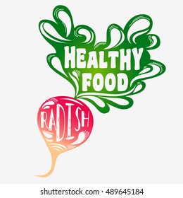 Hand drawn poster with stylized vegetable and inscription.  Can be used for vegan products, brochures, banner, restaurant menu, farmers market and organic food store