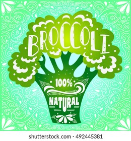 Hand drawn poster with stylized vegetable and inscription.  Can be used for vegan products, brochures, banner, restaurant menu, farmers market and organic food store