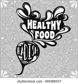 Hand drawn poster with stylized vegetable and inscription.  Can be used for vegan products, brochures, banner, restaurant menu, farmers market and organic food store