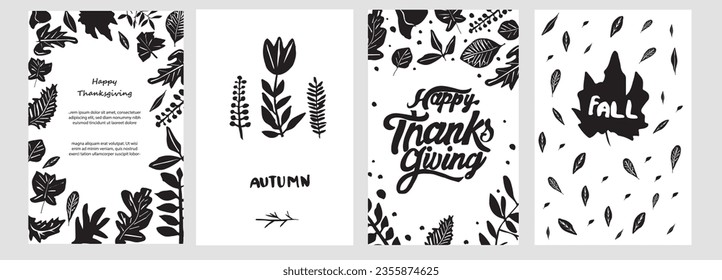 Plantilla de afiches dibujada a mano con hojas y flores de otoño. Plantilla de otoño para tarjetas pancarta publicitaria en medios sociales
