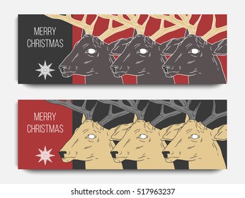 Hand drawn posters design. Backgrounds with hand drawn dears. Templates for business card, poster, flyer, cover, voucher, background. 
