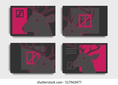 Hand drawn posters design. Backgrounds with hand drawn dears. Templates for business card, poster, flyer, cover, voucher, background. 
