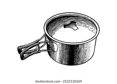 hand drawn pot black and white illustration