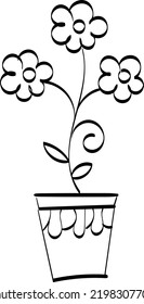 Hand Drawn Pot with Flower. Use as poster, card, flyer or T Shirt