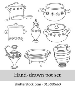Hand drawn pot set