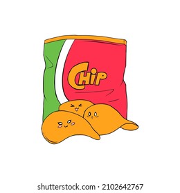 vector del doodle de patatas y chips dibujadas a mano
