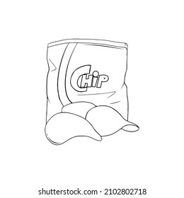 Hand Drawn Potato Bag And Chips Doodle Vector