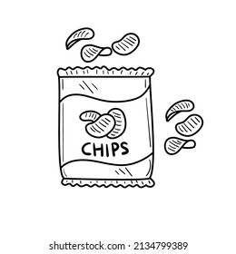 Hand drawn potato chips vector illustration isolated on white background. Potato chips doodle