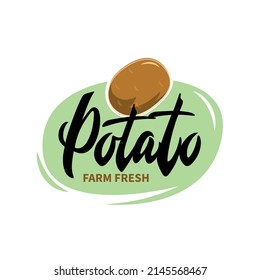 Hand drawn potato icon. Vector illustration with handwritten text for brochures, banner, restaurant menu, farmers market. Modern brush ink calligraphy, hand lettering typography. Logo concept design