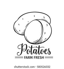 Hand drawn potatoes icon. Vector badge vegetable in the old ink style for brochures, banner, restaurant menu and market