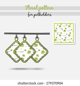 Hand drawn potholders with floral pattern. Vector illustration