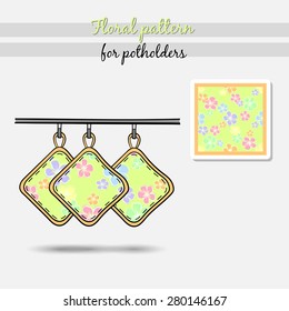 Hand drawn potholders with floral pattern. Vector illustration