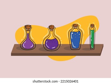 Hand drawn potion bottles set, vector illustration