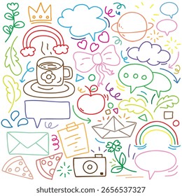 hand drawn potrait background colorful doodle vector set, love, Natural , star, cloud, weather, rainbow, flower, bubble, heart and creative design vector collection.