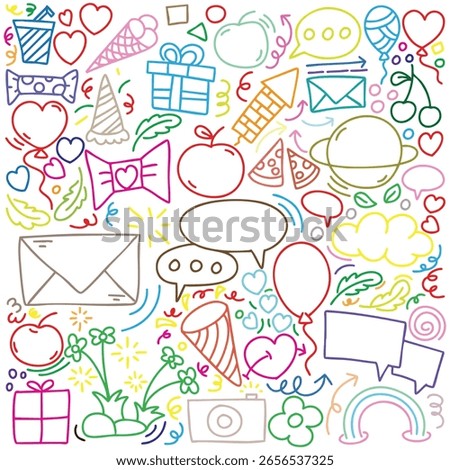 hand drawn potrait background colorful doodle vector set, love, Natural , star, cloud, weather, rainbow, flower, bubble, heart and creative design vector collection.