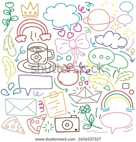 hand drawn potrait background colorful doodle vector set, love, Natural , star, cloud, weather, rainbow, flower, bubble, heart and creative design vector collection.