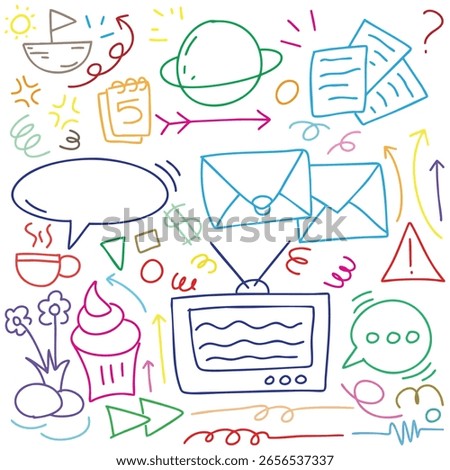 hand drawn potrait background colorful doodle vector set, love, Natural , star, cloud, weather, rainbow, flower, bubble, heart and creative design vector collection.