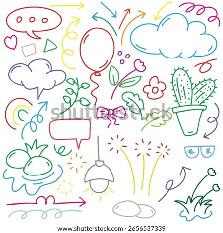hand drawn potrait background colorful doodle vector set, love, Natural , star, cloud, weather, rainbow, flower, bubble, heart and creative design vector collection.