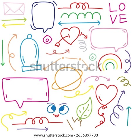 hand drawn potrait background colorful doodle vector set, love, Natural , star, cloud, weather, rainbow, flower, bubble, heart and creative design vector collection.