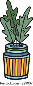 Hand Drawn potted plants vertical stripes illustration isolated on background