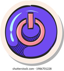 Icono del botón de poder dibujado a mano en ilustración vectorial de estilo de pegatina