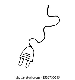 Hand drawn power plug. Doodle vector illustration for greeting cards, posters, stickers, packaging. Isolated on white background.