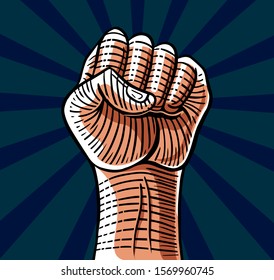 hand drawn power revolution hand fist raised colorful vector illustration