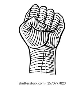 hand drawn power revolution hand fist raised vector illustration