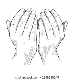 Hand drawn praying hand drawing. muslim praying hands. Isolated vector pencil drawing.