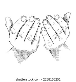 Hand drawn praying hand drawing. muslim praying hands. Isolated vector pencil drawing.