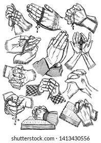 Hand Drawn Praying Hands Vector Pack 01