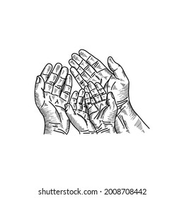 Hand drawn of praying hands vector illustration. sketch concept.