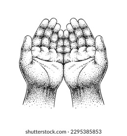 Hand drawn praying hand symbol in Black and white color.