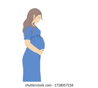 Hand drawn Pregnant girl. Flat Vector illustration isolated on white background. Cartoon pregnant woman. Prenatal and Baby and mother care concept. 