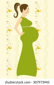 Hand drawn Pregnant woman. Vector illustration of Pregnant woman.  Illustration for baby Shower, cards, for design.