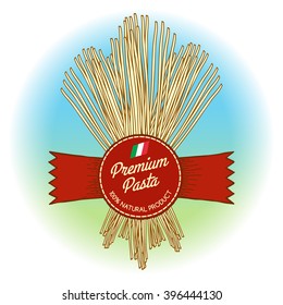 Hand drawn premuim pasta label with flag of Italy. Vector illustration