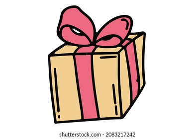 Dibujar mano la caja de regalo. Icono de presentación de parte de cliente. Presentar cuadro en estilo doodle.