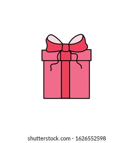 Hand drawn present,gift flat vector icon isolated on a white background.Valentine's day gift icon.
