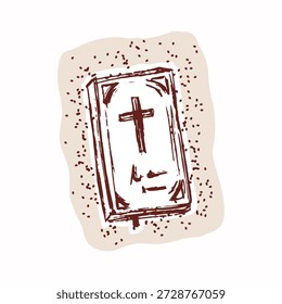 Hand drawn pretty closed holy bible in black and white sticker illustration. Flat isolated editable vector motif for bible study flyer, journaling motif. Christian religious picture for church 