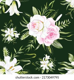 Hand drawn pretty floral watercolor pattern