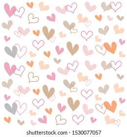 Hand drawn pretty mini modern sweetest red ,pink ,grey and gold heart pattern isolated on white bankground.Desing for element of valentine day ,Wedding card ,Print ,Gift wrapping paper ,Love.Vector.
