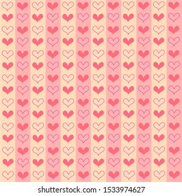 Hand drawn pretty mini sweetest red heart seamless on pink and gold color stripe pattern background. Design for element of valentine day ,Wedding card ,Print ,Wrapping paper,Love,Screen.Vector.