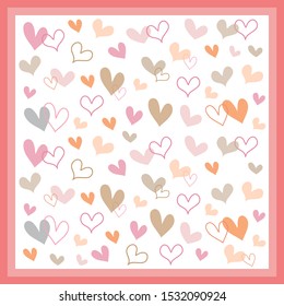 Hand drawn pretty sweetest red ,pink ,grey and gold heart pattern isolated on white bankground with frame.Desing for element of valentine day ,Wedding card ,Print ,Wrapping paper ,Love.Vector.