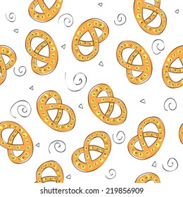 hand drawn pretzel or Beer snack - Seamless pattern - vector