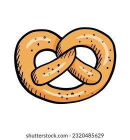 Hand drawn pretzel isolated on white background. Doodle vector food illustration isolated on white